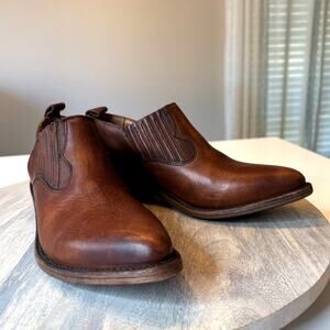 Frye Women's Leather Slip On Ankle Boots Brown Chelsea Western US Sz 7.5 B 7.5B